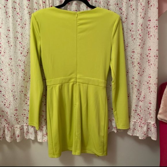 Lulu's Lime Long-sleeve Bodycon Dress w/ Ruffle- S - Picture 5 of 5